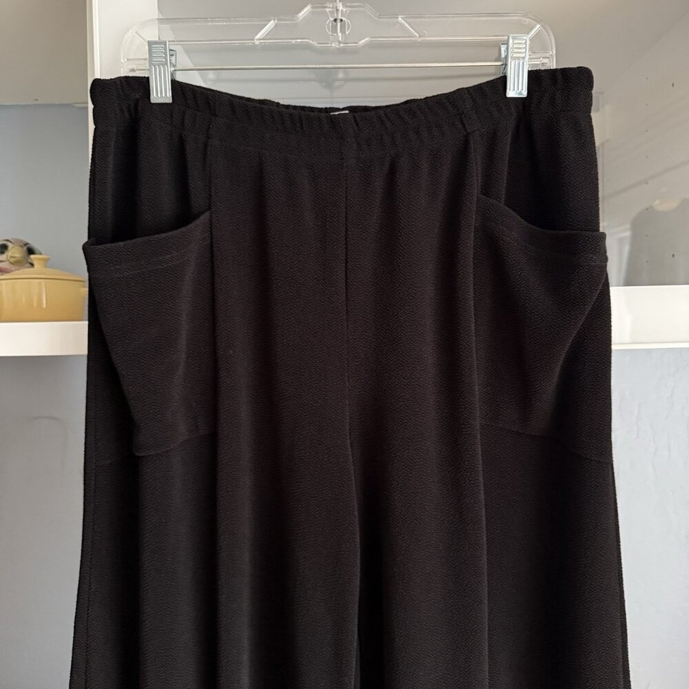 Connie’s Moonlight Lagenlook Wide Leg Cropped Pants Black XXL Textured Stretch - Picture 2 of 4